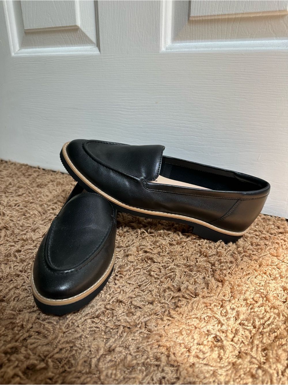 Aldo Black Slip-On Loafers with Tan Trim